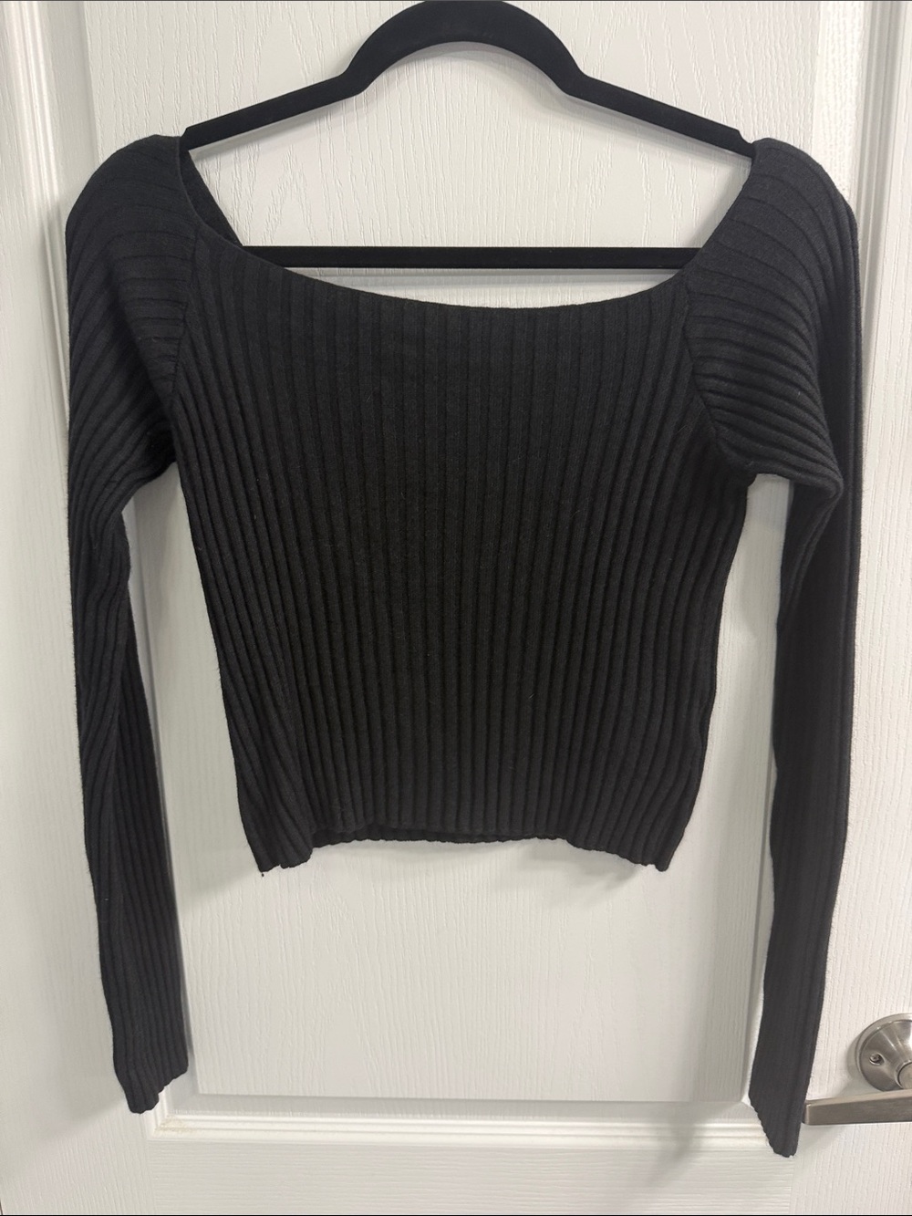 Free People Black Off-the-Shoulder or Not Ribbed Sweater